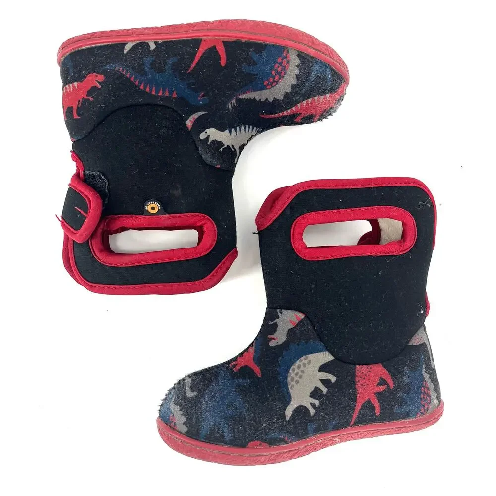 Bogs EU24 - US8 Toddler‎ Rain Snow Dinosaur Soft Side waterproof Lined Black Red
